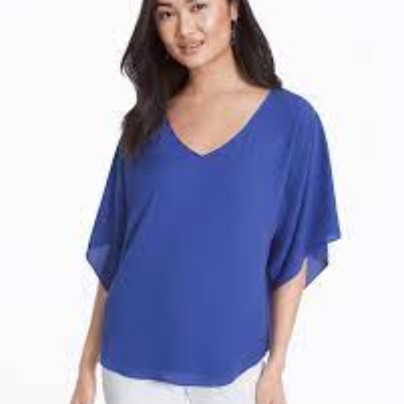 WHBM Lace-Up Back Kimono Blouse in Ultramarine size xs EUC - Picture 1 of 9